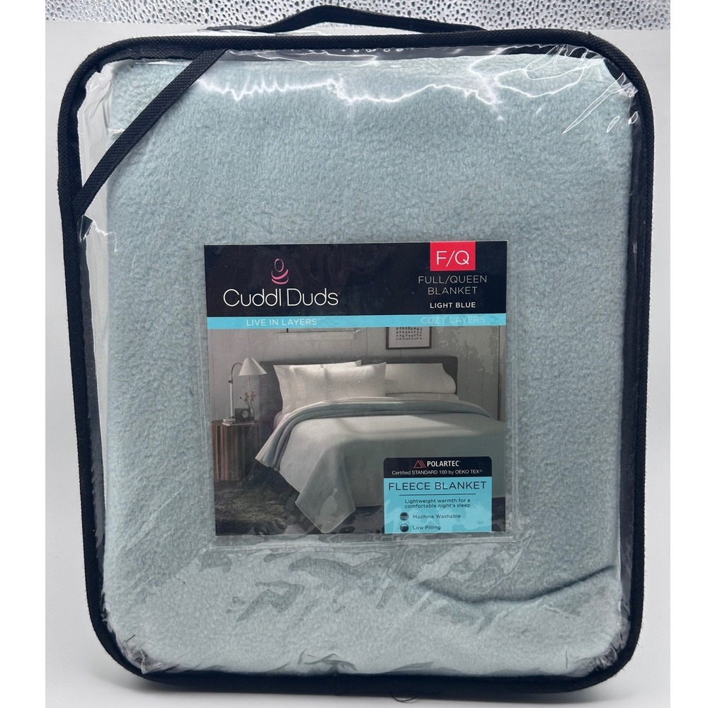Cuddl Duds Fleece Blanket Unisex Full/Queen Light Blue Polartec Soft Warm Cozy